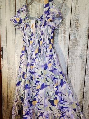 Nwt*PRETTY GARDEN M  Gorgeous Smocked Ruffled Maxi Dress Cottagecore Feminine